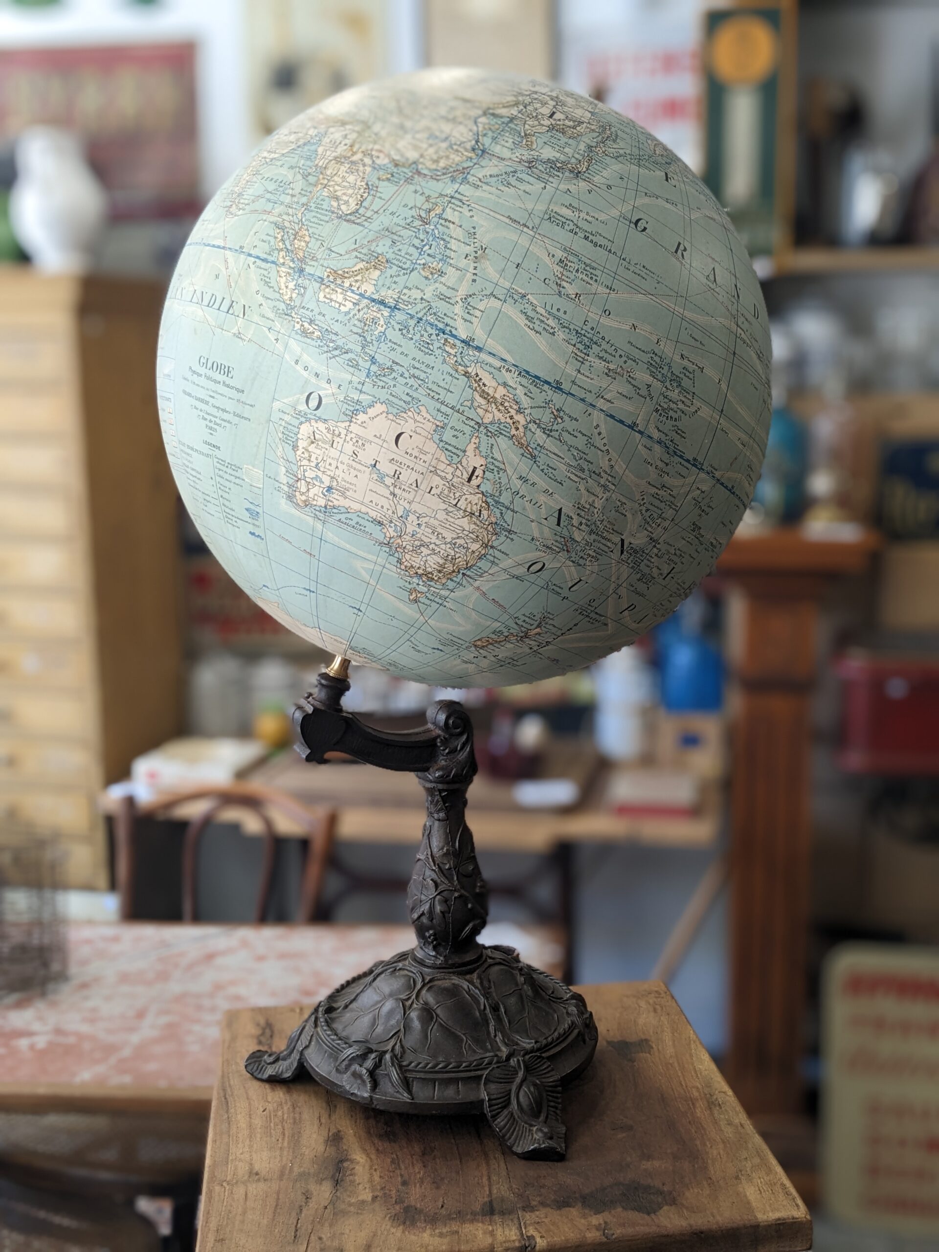 Très grand globe terrestre GIRARD et BARRERE piètement fonte art nouveau début XXème – Image 2