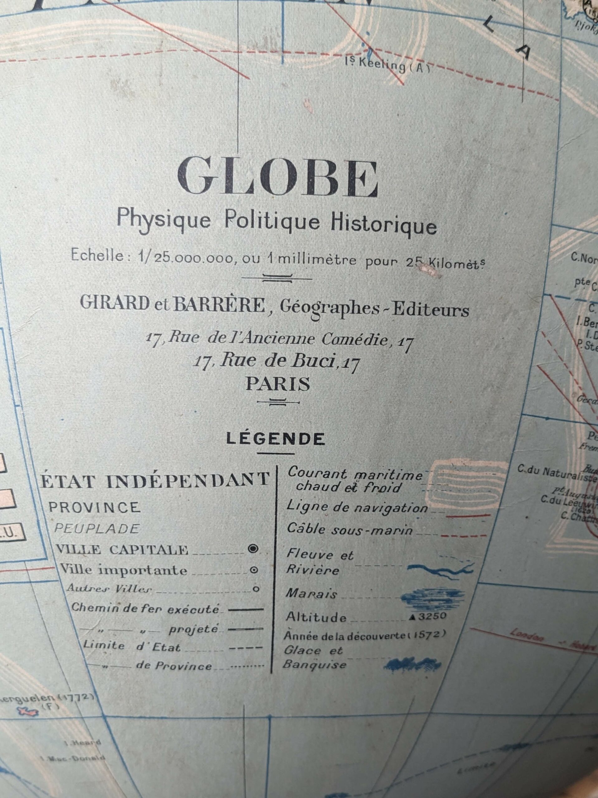 Très grand globe terrestre GIRARD et BARRERE piètement fonte art nouveau début XXème – Image 3